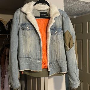 Denim Bomber Jacket, Olive Combo, Medium Women’s